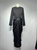 Sexy Evening Party Black Color Midi Dress for Women O Neck Long Sleeve Pachwork Metal Buckle Folds Bodycon Dresses Female