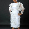 White Appliques Flower Dress Women Embroidery Midi Dresses Elegant Ruffles Tulle Long Sleeve Birthday Wedding Outfits