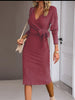 Maternity Womens Solid Color Jacquard V-Neck Knit Long Tight Sleeve Dress Belt Pregnancy Winter Women Sweater Clothes