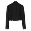 Women Lace Patchwork Black Crop Blazer Front Double-breasted Long Sleeve Suit Jacket