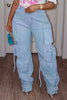 Plus Size Cargo Denim Jeans Pockets Buttons Women Jeans Pant High Waist Casual Streetwear Vintage Hip Hop Trousers Pant