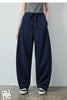 Women's Soft Cotton Curved Leg Long Pants Fall High Waist Drawstring Loose Wide Leg Pear Shape Friendly