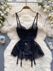 Woman Sexy Strap Mini Dress Woman Vintage Hollow Out Chic Mesh Slim Dress Lace Floral Design Comfortable