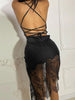 Lace Patchwork Satin Mini Dress Women Bodycon Sexy Lace Up Backless Short Dress Party Elegant Clothes Birthday Evening