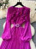 Spring Autumn Elegant Dress for Women French Mushroom Edge Crimping Loose Chiffon Long Sleeve Long Dress C141