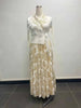 Pleated Women's Gold Foil Printing Dress Feather Rhinestone Blazer Collar Elegant Fake Two Pieces Tie Clothing
