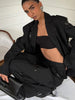Black Sequin Embroidery Blazer 2 Piece Set Women Full Sleeve Lapel V-neck Loose Wide Leg Pants Suit Lady Spring Autumn Wear