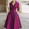 Autumn Long Sleeve Lapel Draped Slim Women Dress Ladies Clothes Solid High Waist Pocket A-Line Prom Dresses Vestido