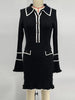 Ruffled Knit Dress Women Autumn Ribbed Contrast Long Sleeve High Waist Lapel Gown Dress Knitwear Ladies Maxi Dress
