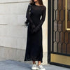 Spring Autumn O-Neck Elastic Knit Long Dresses Women Elegant Chic Soft Lady Hollowing Sweater Dresses Femme