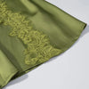 Olive Green Satin Maxi Dress Women Elegant Shawl Design Lace Trim Asymmetrical Hem Ruched Bodycon Formal Dinner Gown