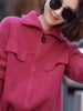 100% pure cashmere cardigan in autumn and winter women's Polo collar cashmere rose red coat knitted hooded sweater