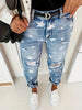 Boyfriend Jeans Women's Slim Fit Ripped Jeans Women's Five-pointed Star Ripped Jeans Street Casual Blue Jeans