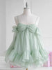 French Sweet Bow Camisole Mini Dress for Women Korean Version Pink Ruffle Edge Sexy A-line Dress T106
