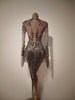 Sparkly Rhinestones Tassel Sexy See-Through Dress Women Latin Dance Outfits Bars Nightclub Party Perform Stage Costume