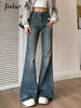 Slim Casual Vintage Blue Women‘s Jeans Winter American Style Chic Office Ladies Pockets Basic Female Flare Pants