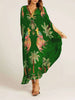 Spring V-neck A-line Dress Animal Pattern Printed Loose Dress Retro Women's Dress