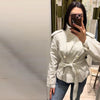 Spring Autumn Solid Women Short Windbreaker Stand Collar Long Sleeve Belt Single Breasted Female Coat Elegant Lady Outwear