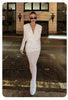 White Swinging Collar Long Dress For Women Ruched High Waist Long Sleeves Slim Elegant Evening Party Gowns