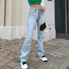 selling women's light blue slim fit high waist stretch casual versatile straight jeans for women