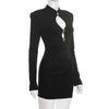 Hollow Out Long Sleeve Sexy Mini Dress Women Gown Elegant Winter Half High Collar Metal Buckle Club Party Dresses