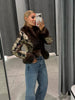 Women Vintage Floral Print Plush Cuffs Fur Collar Coat Waist Cinching Short Women's Jacket Autumn Winter Banquet Outfit