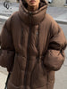 High Collar Puffer Women's Winter Coat Drawstring Waist Cinched Padded Jacket Thick Loose Casual For Ladies Streetwear Parka