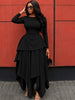 Elegant Layered Maxi Dress Women Long Sleeve O-Neck Layered Ruffle Asymmetrical Hem Long Dresses Evening Vestidos