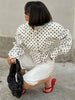 Polka Dot Print Shorts 2 Piece Sets For Women Long Sleeve Patchwork Contrast Jacket Coat And Casual Commute Shorts Suits
