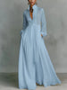 Elegant Solid White Long Dress for Women's Single Breasted Pockets Behemian Vintage Stand Collar Spring Evening Dresses