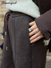 Thick Warm Straight Pants For Women Office Brown Wide Leg Trousers High Waist Women's Loose Pants For Ladies Spring