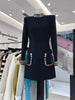 High Street Designer Women's Colorful Diamond Standing Neck Long Sleeve Dress