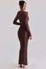 Off Shoulder Lace Satin Maxi Dress Women Elegant Long Sleeve Ruched Bodycon Mermaid Evening Club Party Formal Dress