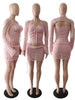 Sexy Sequined Knitted Sweater Party Dresses 3 Piece Skirt Sets Womens Outfits Flare Long Sleeve See Through Clue Wear Dress