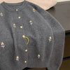 Korean Ladies Round Neck Knitted Cardigan Femme Long Sleeves Embroidery Sweater Coat Autumn Women Knit Jacket Tops