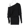 Women's Off-Shoulder Mini Dress Long Sleeve Oblique Neck Bodycon Sexy Short for Party Club Fall Winter