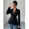 Women Elegant Blazer Suits Ladies Spring Autumn Long Sleeve Single Button Jackets Coats with Lace Hem