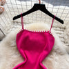 Chic Pearl Design Knitted Women Dress Sexy Wrap Hips Bodycon Party Dress Basic Fall Streetwear Outfits Vestido