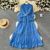 Chic Lace Slim Stand Collar Long Sleeve Spliced Single Breasted Dress High Street Vintage Evening Women Autumn Winter Clothing