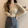 Fuzzy Square Neck Cardigan Sweater Women Long Sleeve Button-Up Fitted Knit Crop Top Soft Plush Jacket Spring Fall Y2K