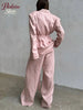 Women Pink Linen Blazer Pants Set Chic Oversized Casual 2 Piece Co Ord Long Pant Sets Work Vacation Casual Outwear