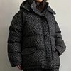Leopard Print Women's Winter Down Jacket Pant Set Hooded Full Sleeve Zipper Jacket Elastic Waist Pants Warm Padded Coat Set