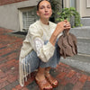Women's Tassel Hem Vintage Tops Long Sleeved Single Breasted Button Out Stand Up Collar Coat Autumn Bohemian Street Daily Outfit