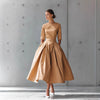 Elegant Pleated Pockets Dress for Women's Solid Round Neck Minimalist Pleated A-Line High Waist Evening Wedding Guest Dress