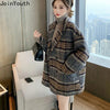 Winter Clothing Plaid Women's Coat Vintage Thicked Wool & Blends Streetwear Casual Coats Tops Abrigos Para Mujer