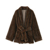 Elegant Lace Up Women Faux Fur Coat V-neck Long Sleeve Loose Plush Jacket Winter Lady Warm Daily Commute Outwear