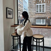White Fur Patchwork Lace-up Overcoats Women's Street V-neck Full Sleeve Long Woolen Coat Winter Ladies Thick Outwear
