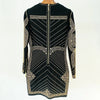 High Street Designer Stylish Women Long Sleeve Metallic Beaded Stretchy Dress