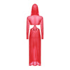 Women Sheer Dress with Hooded Face Mask Maxi High Slit Sexy Mesh Dress Long Sleeves Hollow Out Sheer Dress Cover Up Swimwear