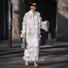 Women's White Hollow Out Three-dimensional Flower Dresses Elegant Loose Long Sleeve Pullover Long Dress Socialite Vestidos